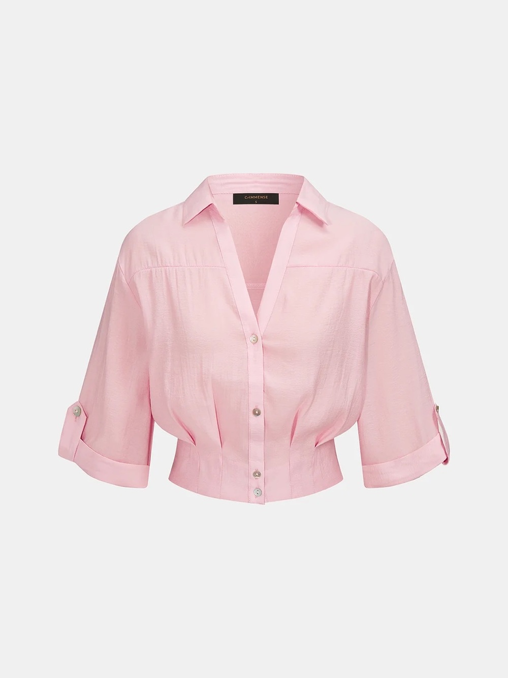 COMMENSE Cropped V Neck Button Front Blouse - size XSmall